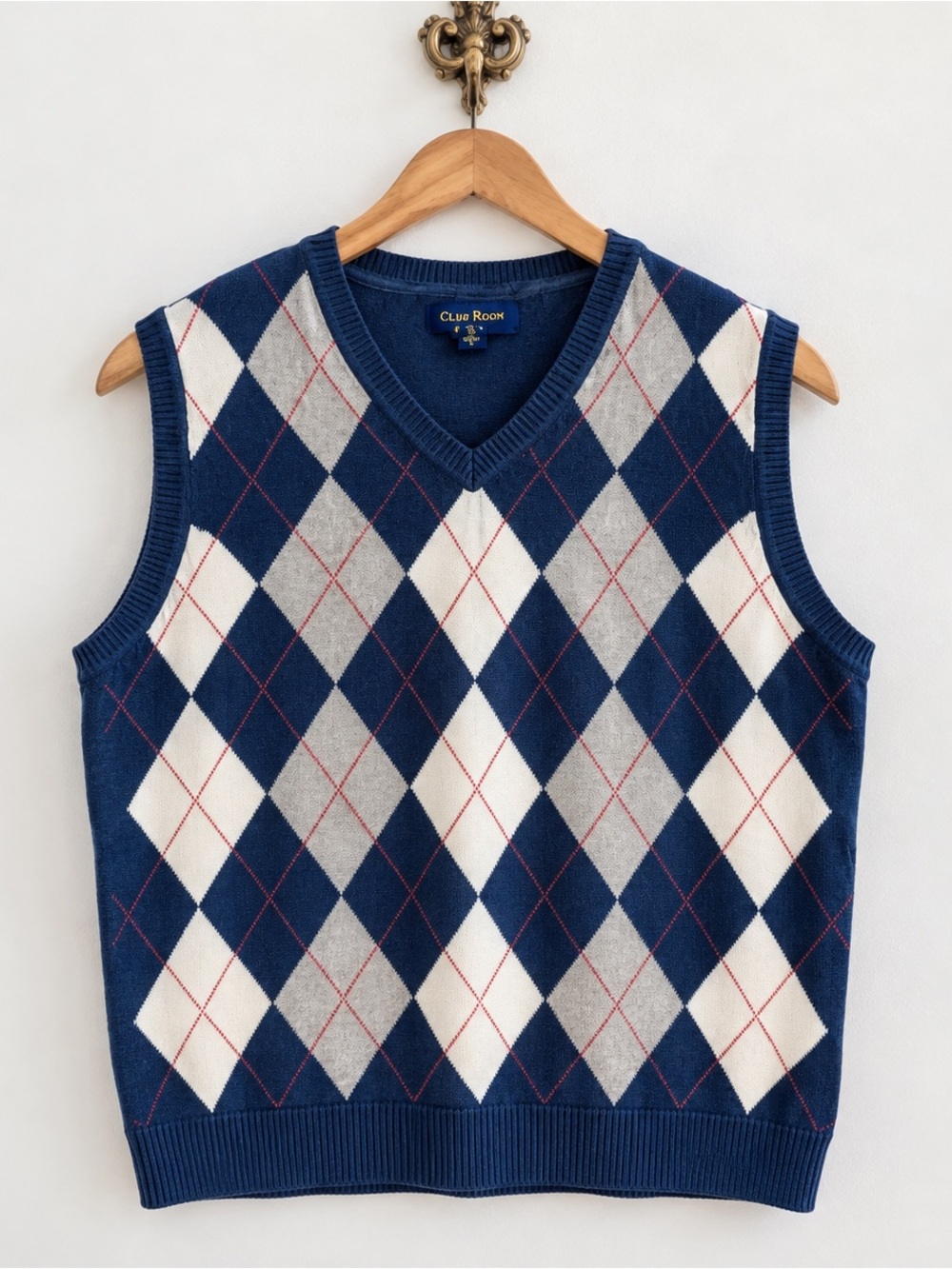 club room men’s argyle sweater vest navy blue size large